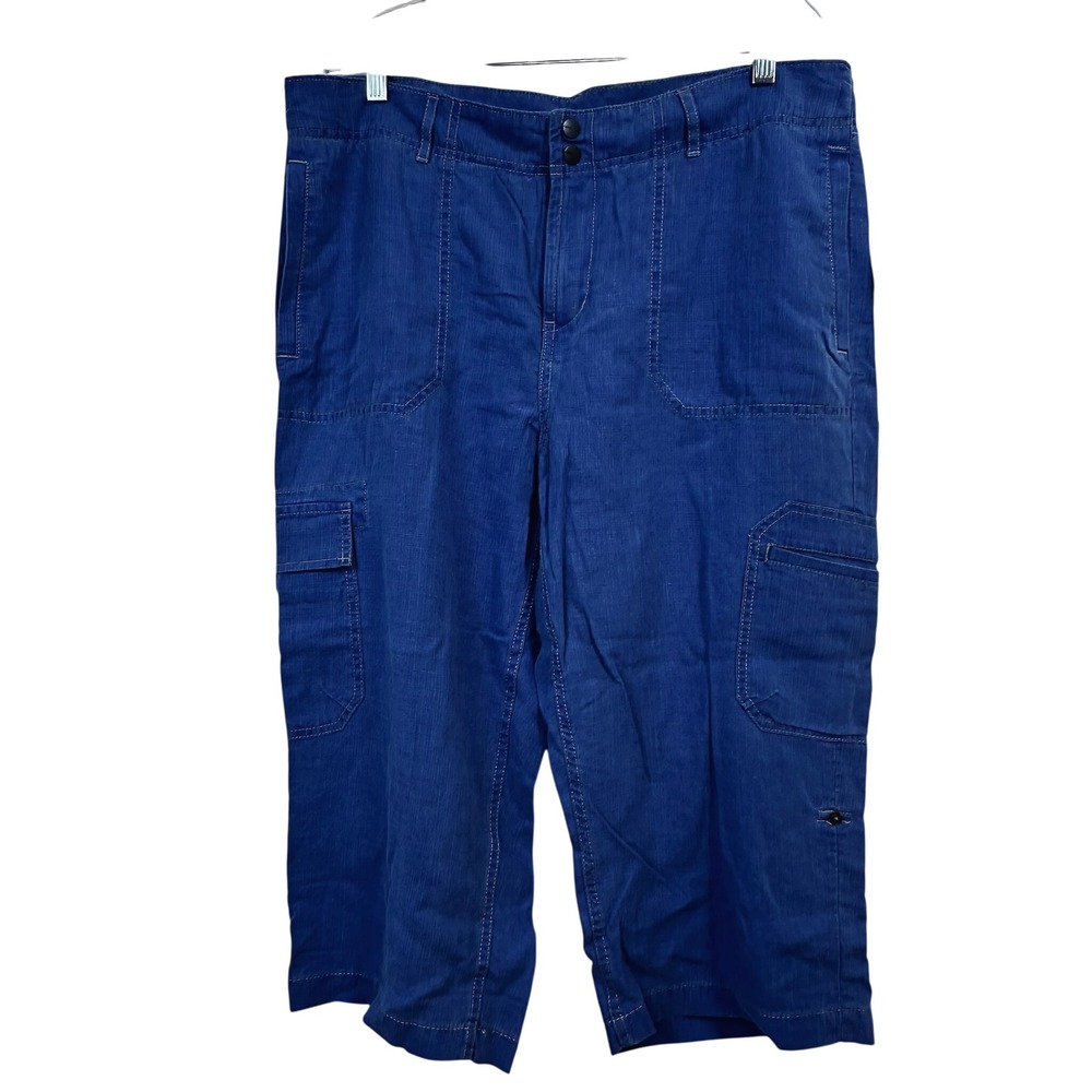 Coldwater Creek Blue Tencel Linen Crop Cargo Pants‎ Womens P16 Petite NWT